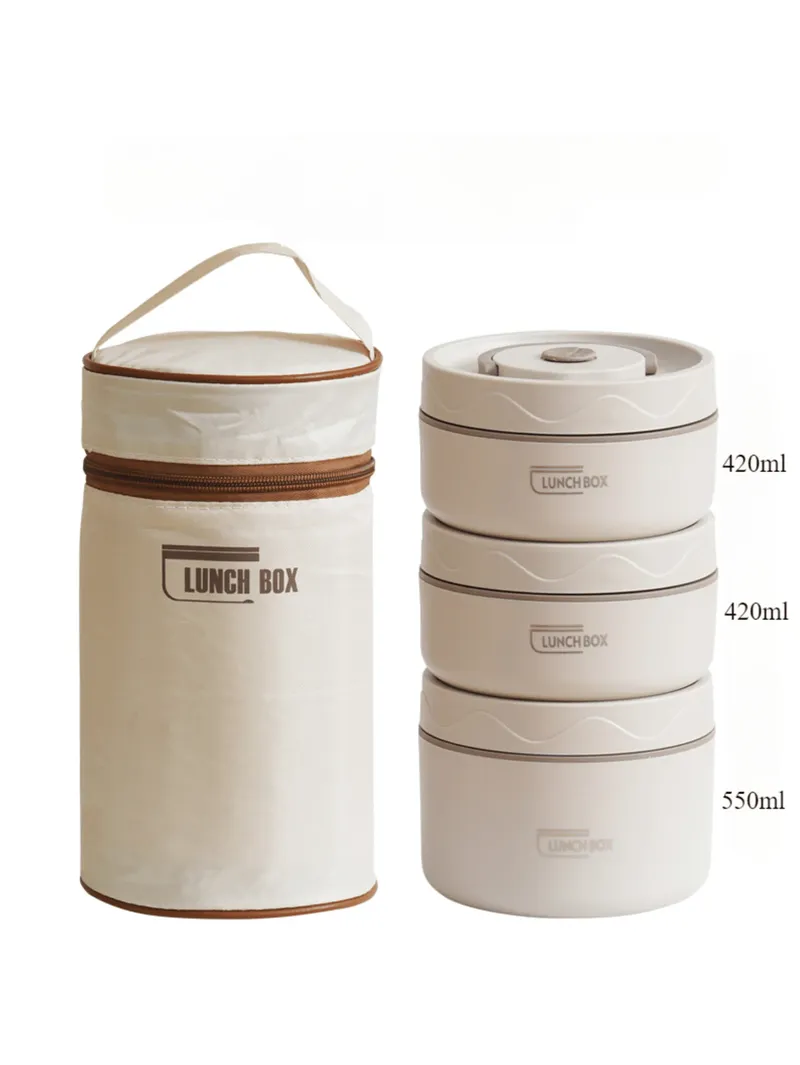 3-teiliges tragbares, isoliertes Lebensmittelbehälter-Lunchbox aus Edelstahl, Bento-Box, isoliert, auslaufsicher, heißes Lunch-Taschen-Set für die Mikrowelle