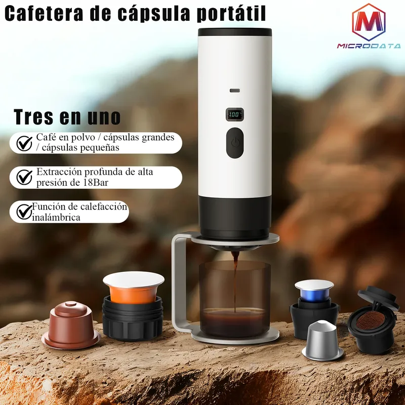 Tragbare elektrische 3-in-1-Kapselkaffeemaschine, Espressomaschine, kabellose Heizpumpe, Extraktion, Kaffeetasse, Digitalanzeige