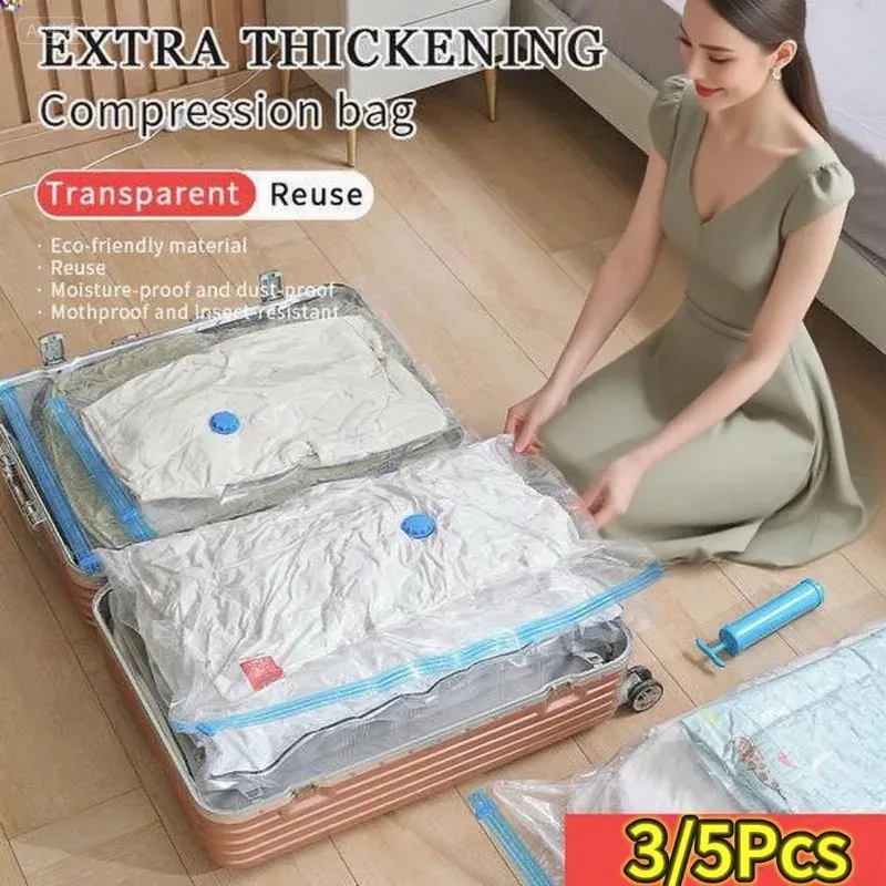 NEUE 3/5PCS Vakuum-Aufbewahrungsbeutel für Kleidung, Bettwäsche, platzsparende Beutel, Aufbewahrung von Vakuum-Dichtungspaket, komprimierte Organizer-Tasche