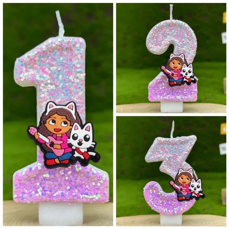 Süßes Gabbys Puppenhaus Digitale Kerze Nummer 0-9 Kindergeburtstag Kuchen Dekoration Lieferungen Cartoon Anime Party Zubehör Zubehör