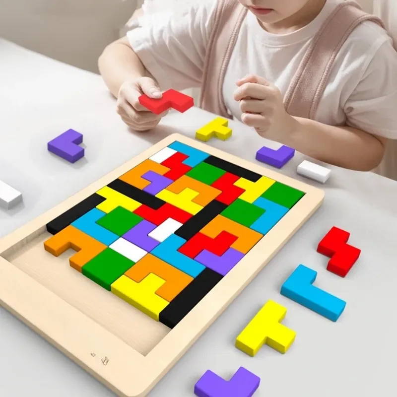 Buntes Holzpuzzlespielzeug Tangram Montessori Materialien Kinderpuzzlespielzeug Bausteine Lernspielzeug für Kinder