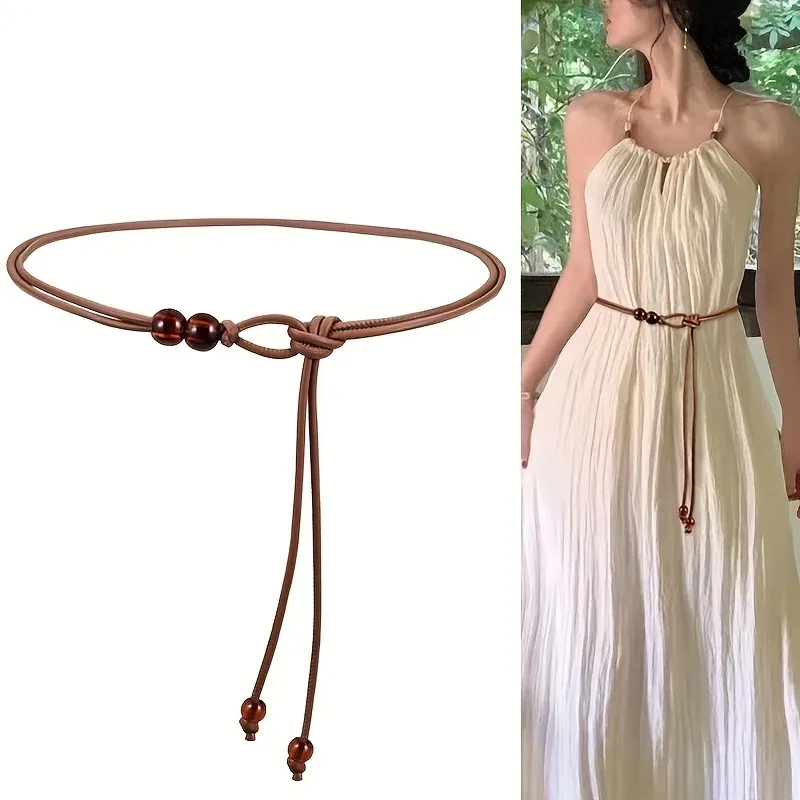 Vintage-inspirierter verstellbarer Taillengürtel – braunes Perlendesign und schmeichelhaft für Kleider, perfekt für lässige bis formelle Anlässe