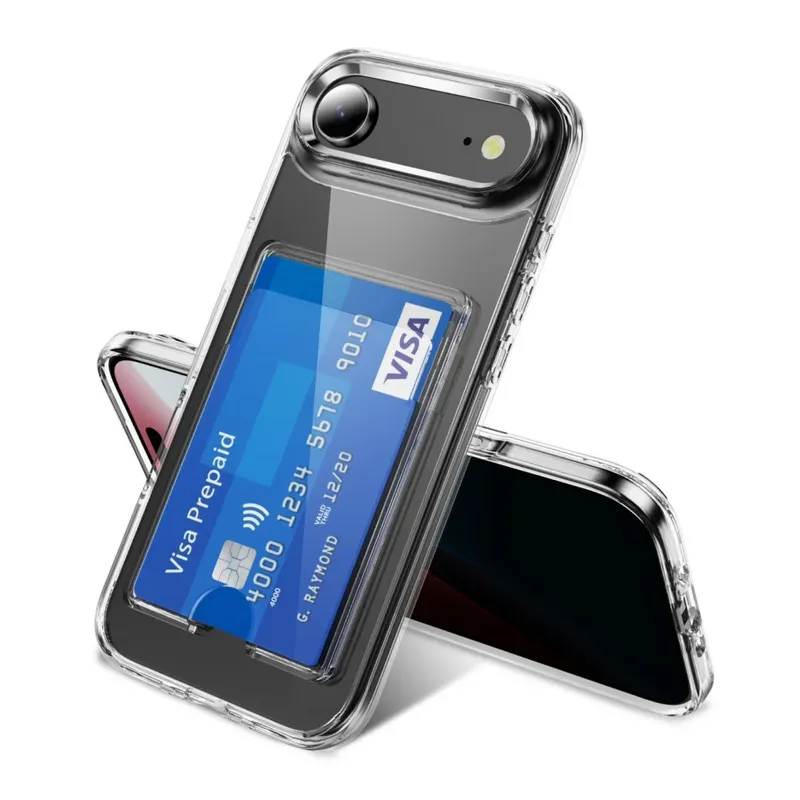 Luxuriöse klare Kartensteckplatz-Halter-Brieftaschenhülle für iPhone 17 Air 16 E 14 15 Plus 12 11 13 Pro XS Max XR, stoßfeste Acryl-Hardcover