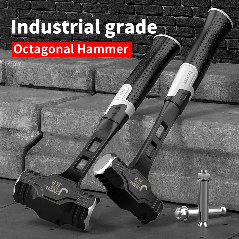 Achteckiger Hammer aus Kohlenstoffstahl, Baustelle, professioneller Buschhammer, rutschfester Griff, Handwerkzeuge in Industriequalität