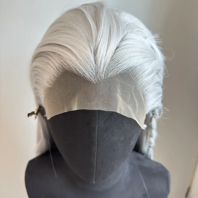 BeiBei Weiße Lace-Front-Perücken für Frauen, lang, gerade, 13 x 4 Hochtemperaturfasern, natürlich aussehende Cosplay-Perücke, synthetische Spitzenperücken