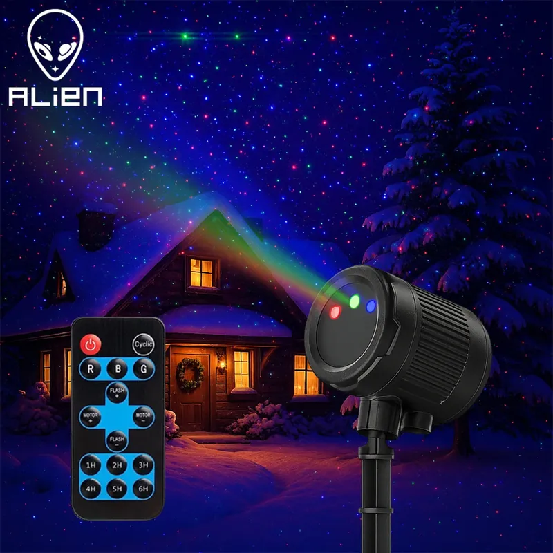 ALIEN Beweglicher statischer Rot Grün Blau Punkte Stern Weihnachten Laser-Duschprojektor Outdoor Garten Wasserdicht Urlaub Weihnachtsbaum Licht