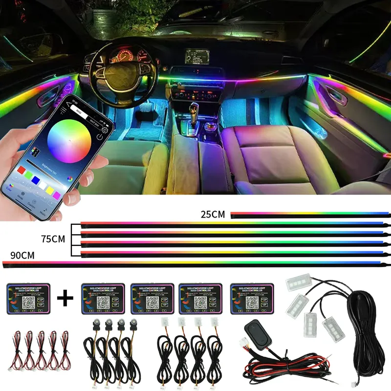 Symphony Auto-Umgebungslichter-Set, 18-in-1, LED-Innenraum, RGB, APP-Steuerung, Acryl, Führungsstreifen, Licht, automatische Atmosphärenlampe