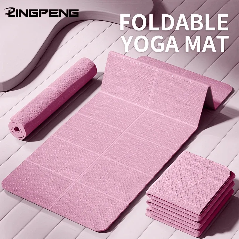 Faltbare Yogamatte, TPE, 61 x 183 cm, rutschfest, tragbar, Trainingsmatte, leicht, für Fitnessstudio, Camping, Isomatte, wasserdicht, leicht zu reinigen
