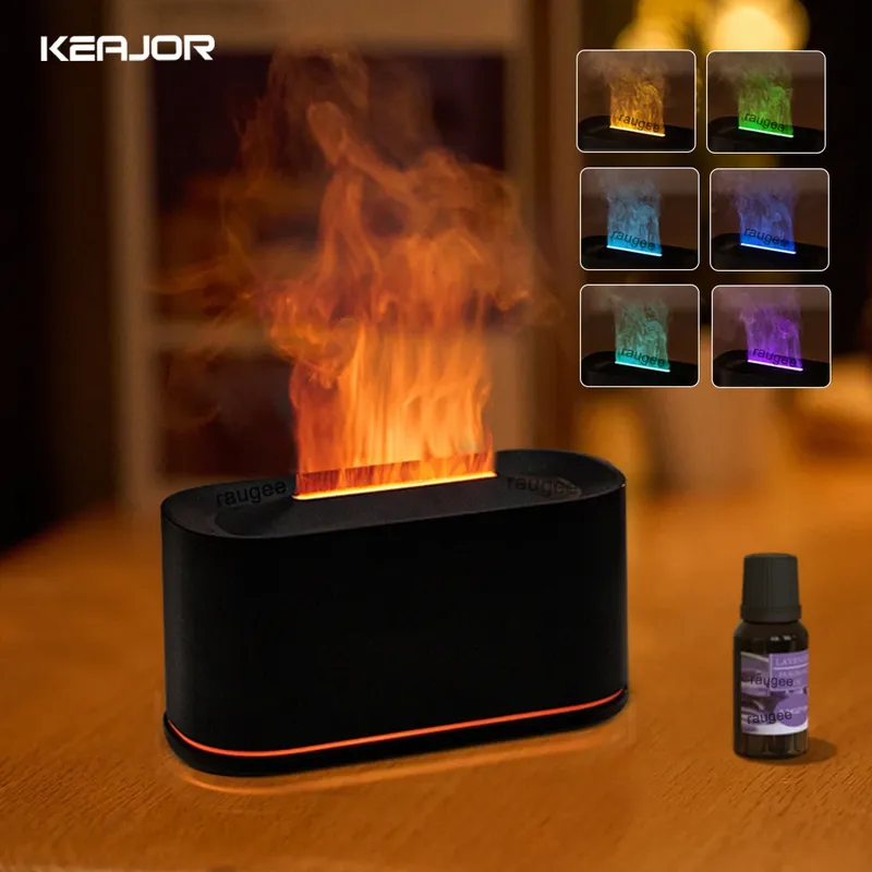 Aroma-Luftbefeuchter, Flammen-Diffusor für ätherische Öle, Luftbefeuchter für Zuhause, Schlafzimmer, Mini-Luftduftdiffusor mit LED-Nachtlicht