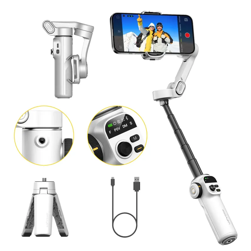 AOCHUAN Smart X2 Handheld Gimbal 3 Achsen Stabilisator Eingebaute 20 cm Verlängerung Stange LED Display Telefon Halter Für iPhone Smartphone