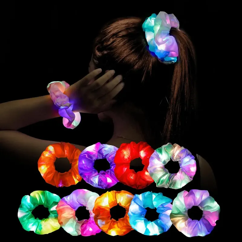 LED leuchtender Scrunchie, leuchtendes Haargummi für Party, Club, Leistung, DIY, Nachtzubehör, glänzendes Stirnband, Damen und Mädchen, Haarstyling