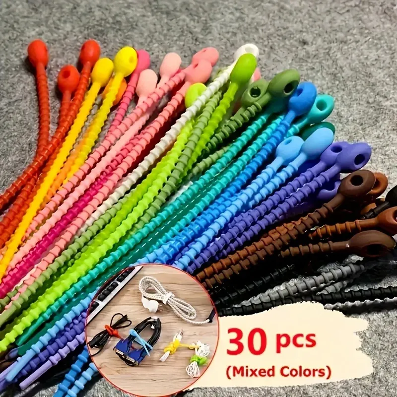 Wiederverwendbare Kabel-Organizer-Aufbewahrungstaschen-Krawatte aus Silikon, Kabelmanagement-Krawatte mit Reißverschluss, multifunktionaler Taschenclip, Organizer-Clip-Kabel