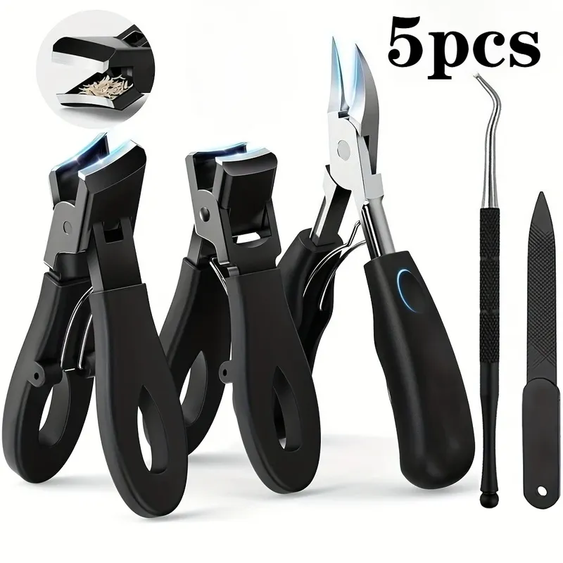 5-teiliges modernes Zehennagelknipser-Set aus Edelstahl mit ergonomischem Griff, inklusive breiter Öffnung, abgewinkelte Schere, Nagelfeile-Nagelhautwerkzeug