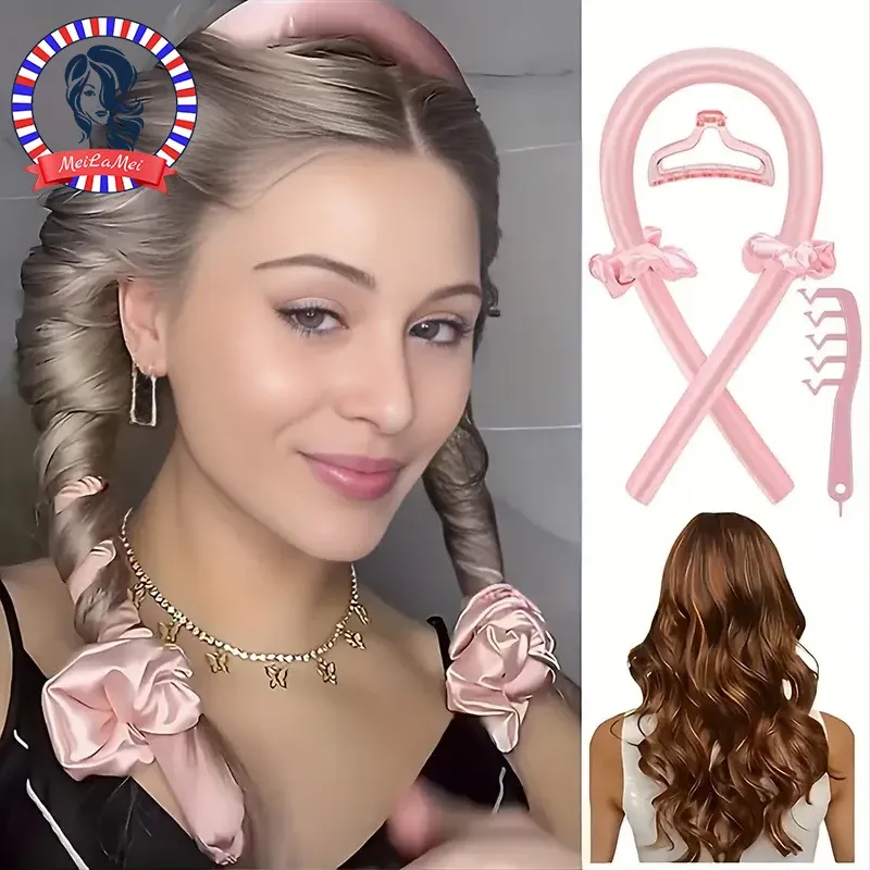 5-teiliges Styling-Set, 4-in-1, hitzefreies Curling-Set, Haarstab, Stirnbänder, Clips, breit gezahnter Haarkamm für DIY-Styling