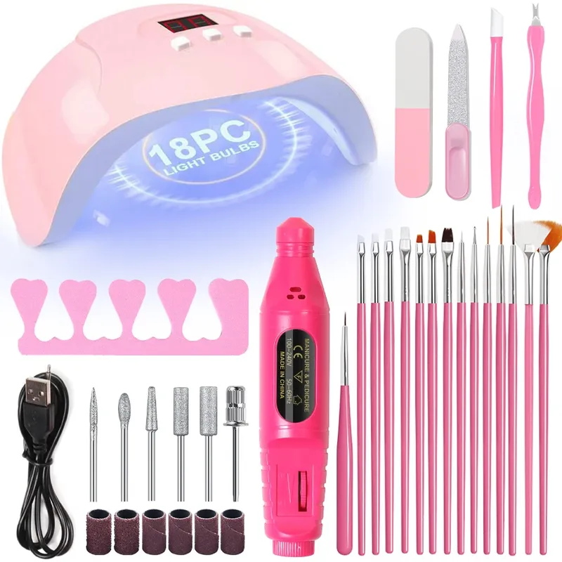 LINMANDA 3 Sets verschiedene Nail-Art-Sets, Starter-Set, Nail-Art-Gadgets mit Nagelpolierer, U-V-Lampe, Heimsalon, Geschenk für Anfänger
