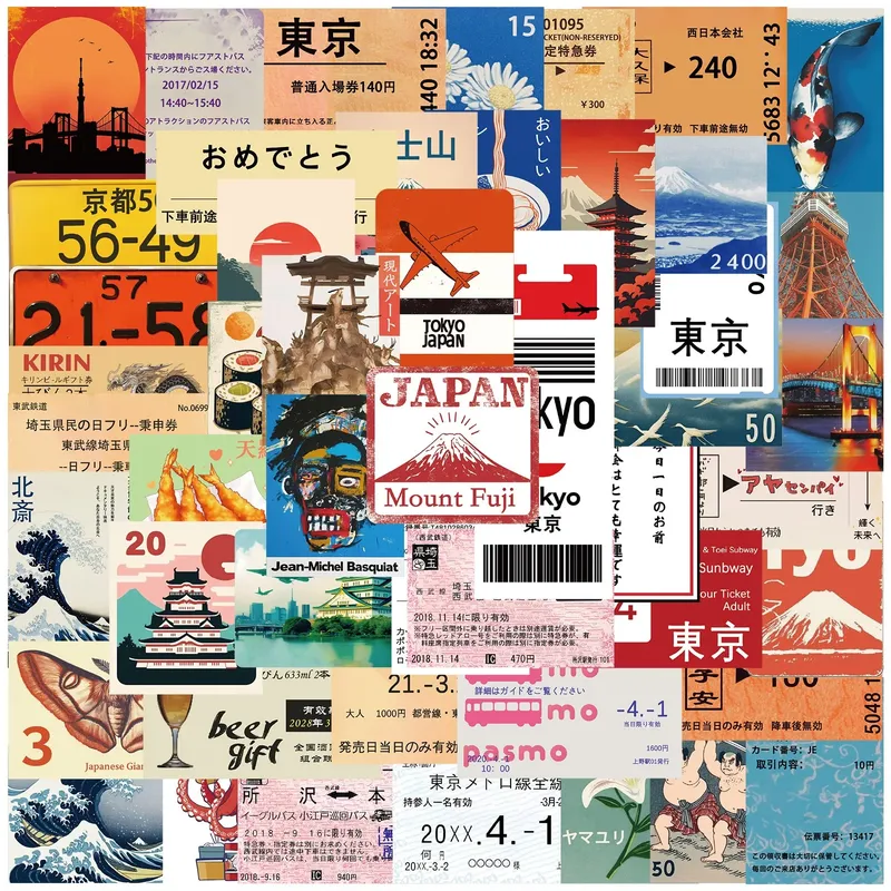 10/50 Stück Vintage japanische Tokio Reise Stempel Aufkleber ästhetische Graffiti Aufkleber für Laptop Gepäck Skateboard Scrapbook Aufkleber