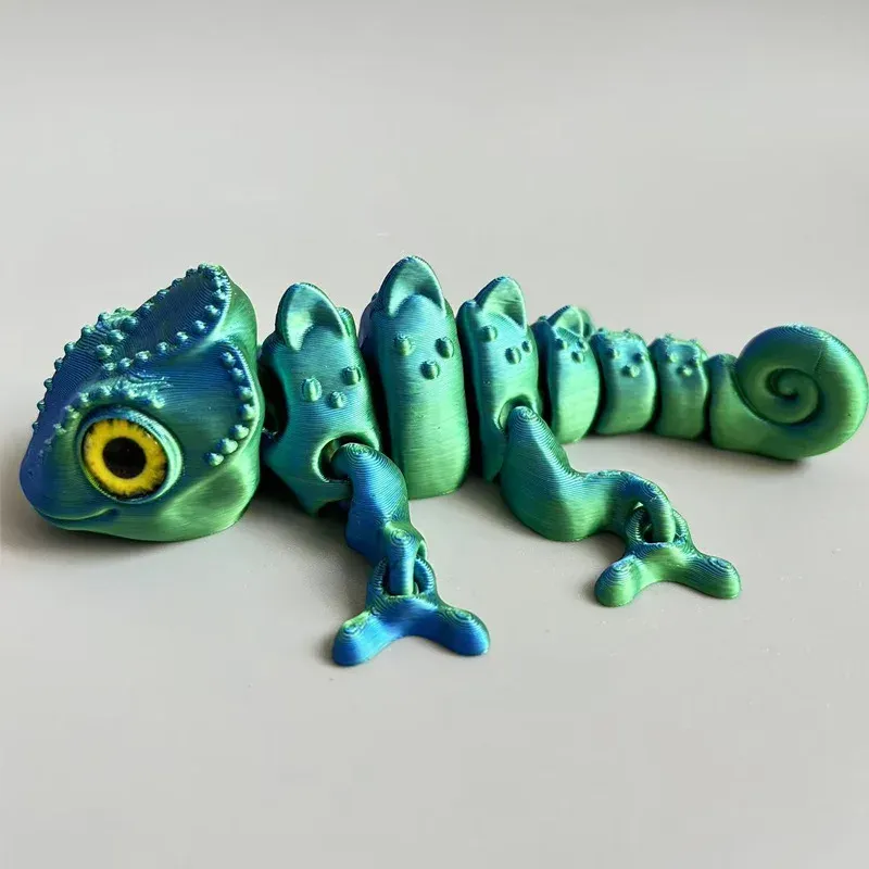 3 Stück/Set 3D-gedruckte Chamäleon-Modelle, bunte Augen, bewegliche Gelenke, kreative Sammlung von Desktop-Dekorationsgeschenken