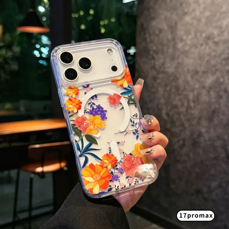 Aquarell transparente Blumen Element Design magnetische Handyhülle, für iPhone 17 17 Pro max 17 Air bunte Gänseblümchenhülle