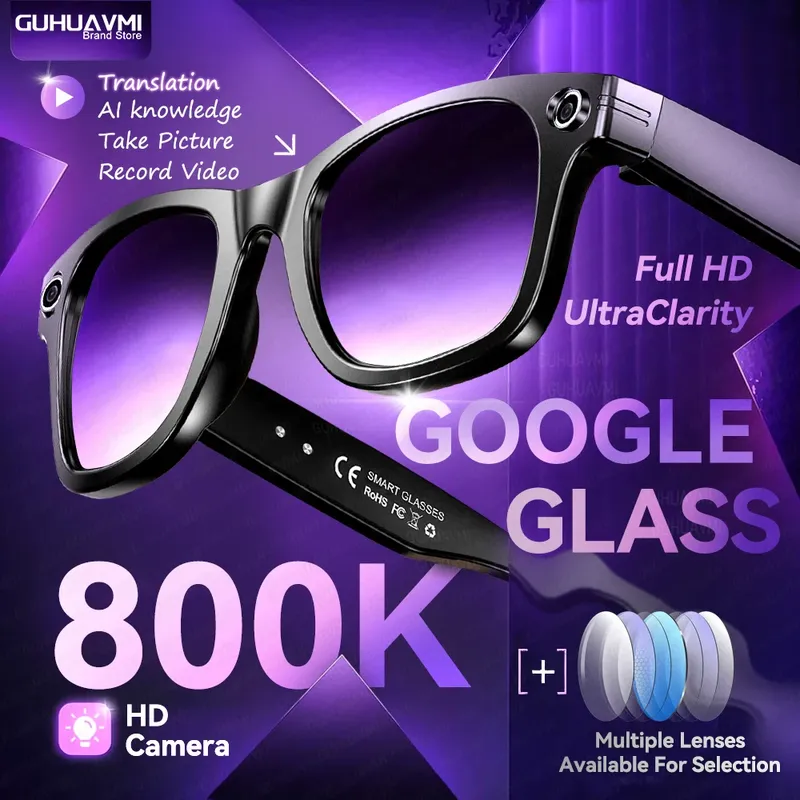 AI-Smart-Brille mit 8 MP Kamera, Videoaufzeichnung, über 100 Sprachen, Übersetzung, Sonnenbrille, Bluetooth-Anruf, Musikwiedergabe, Männer und Frauen, 2025