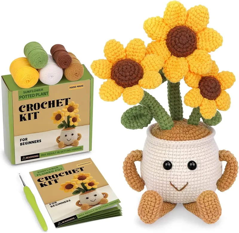 MIUSIE Häkel-Starter-Set, Sonnenblumen-Tulpe, Häkel-Set, Häkel- und Strickzubehör für Erwachsene, Anfänger, Dekoration, DIY-Handwerk