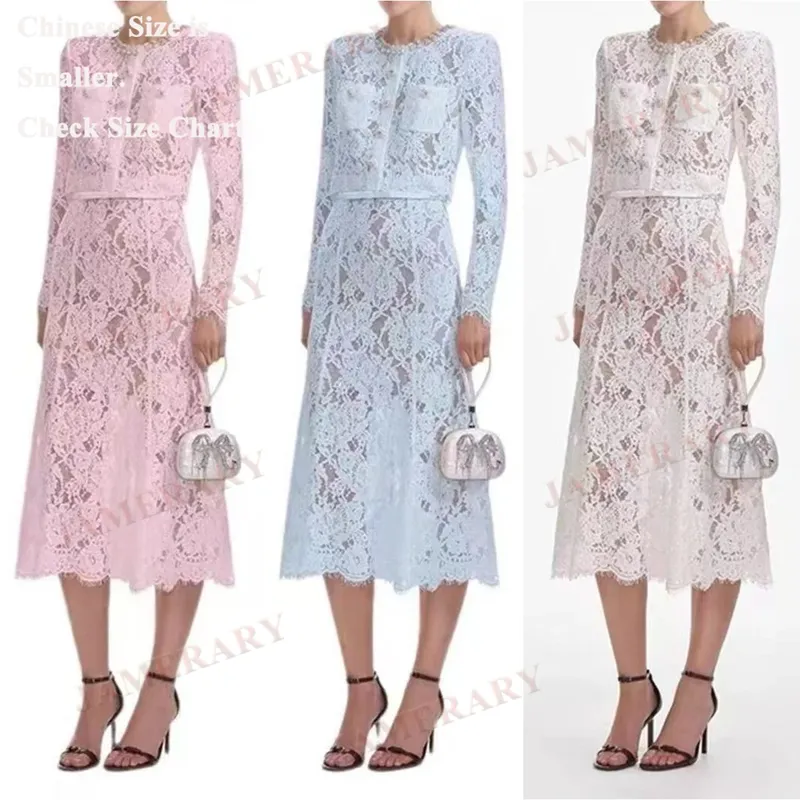 Häkelspitze Langes Kleid Zweiteiliges Set Damen Sommer Herbst Durchsichtige Pailletten Kristalljacke Tops Mermail Fischschwanzrock Anzüge