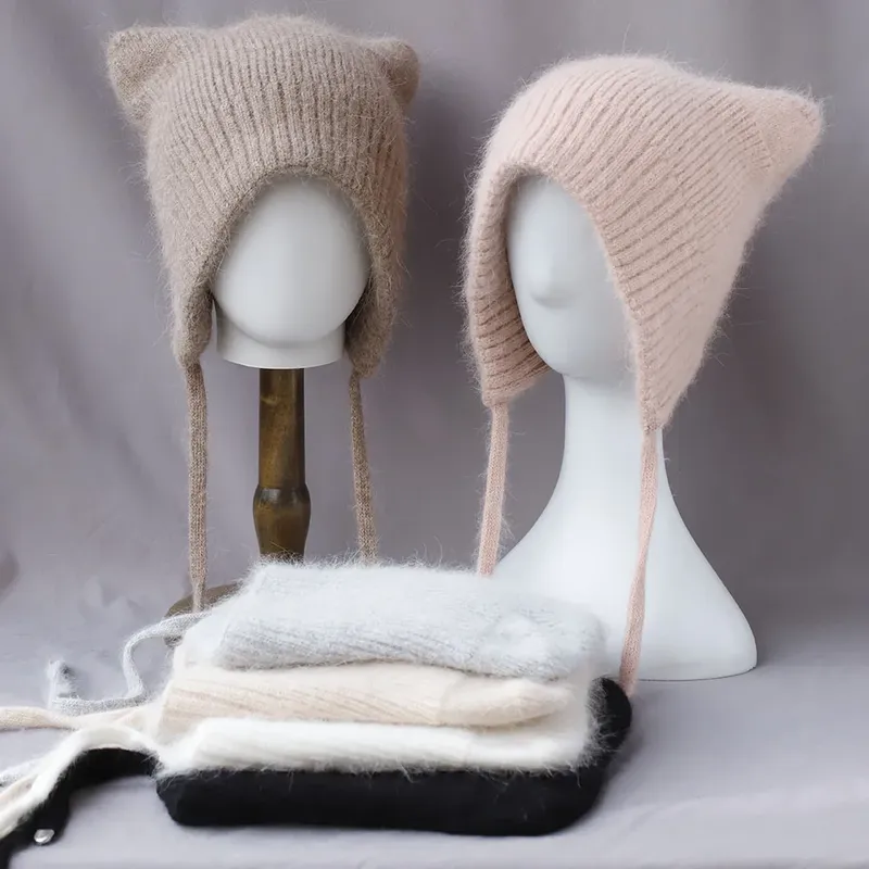 Kaschmir Hatoutdoor Deep Hat mit Ohren Sowjet Hut Wtaps Hut für Damen Wintermütze Rattan Hut Pelzmütze Niedliche Mütze Fleece Strickmütze