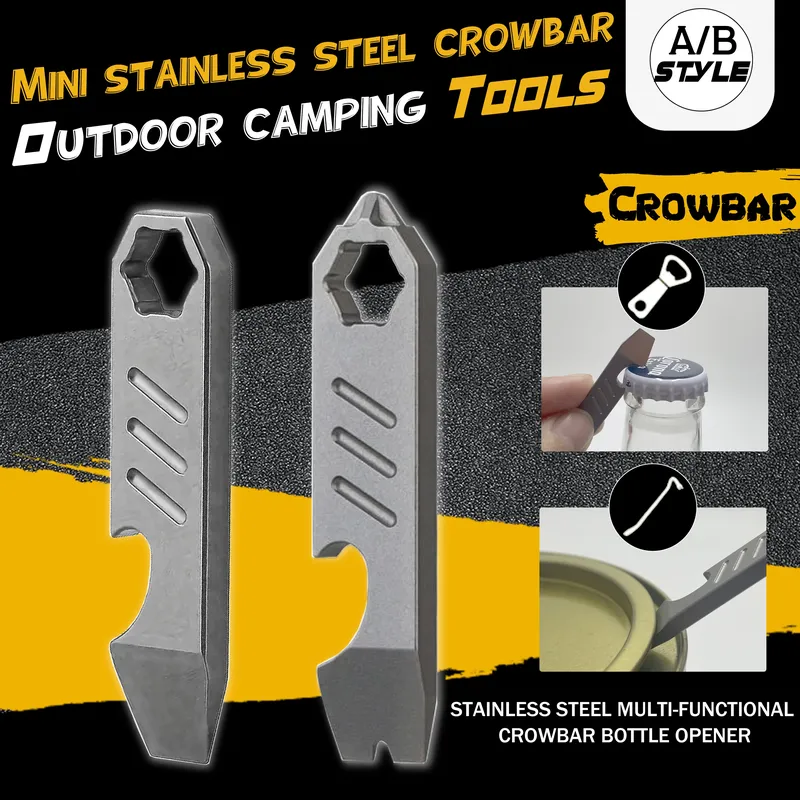 Multifunktionaler Mini-Brecheisen aus Edelstahl, Flaschenöffner, Sechskantschlüssel, EDC, Outdoor-Werkzeug, Campingausrüstung