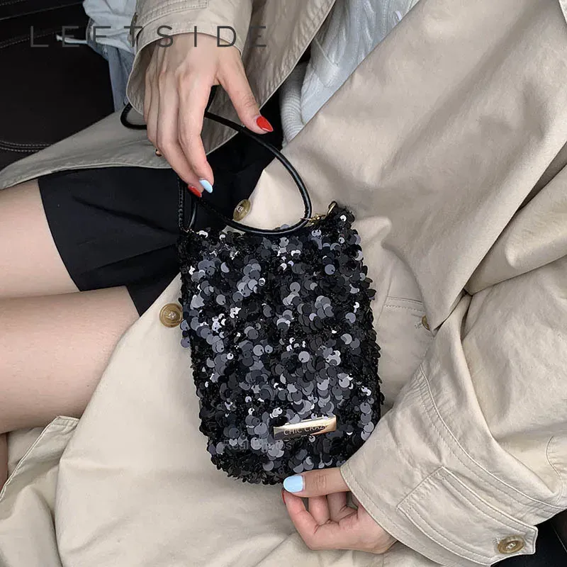 LEFTSIDE Mini-Schultertaschen mit Pailletten für Damen, 2023, Designer, neue Abendparty, Bling Bling, Umhängetasche, Handtaschen und Geldbörsen