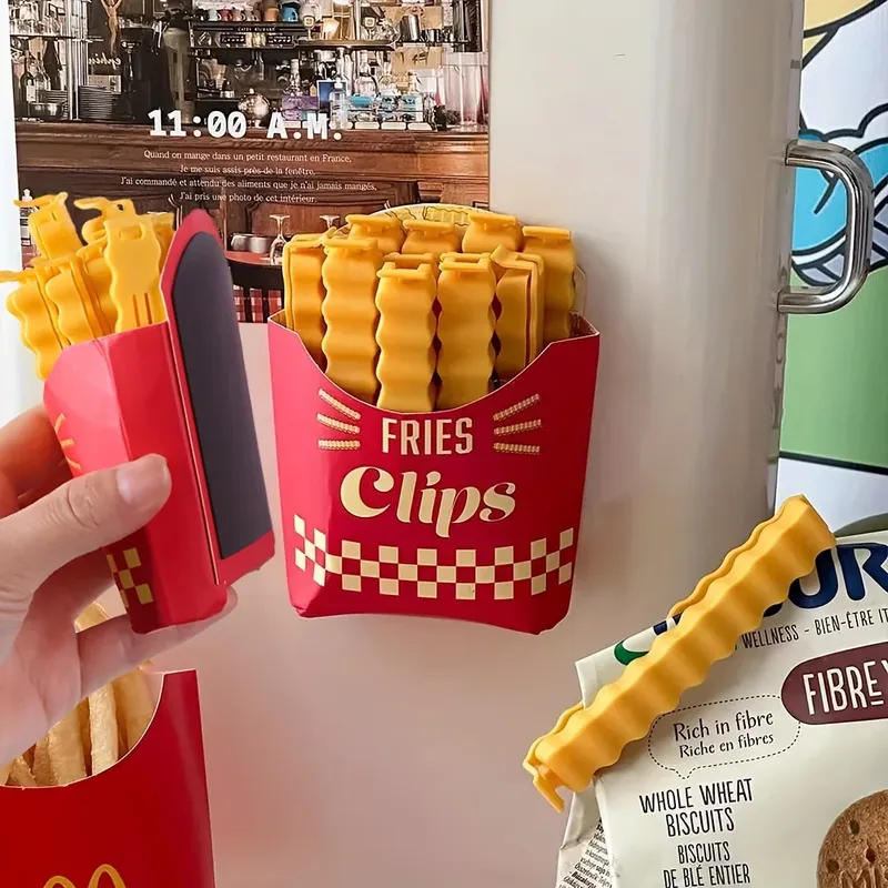 12 Stück Pommes-Frites-förmige Dichtungsclips – zum Versiegeln von Snacks, Lebensmittelklammern, Gewürz-Dichtungsstreifen für Plastiktüten
