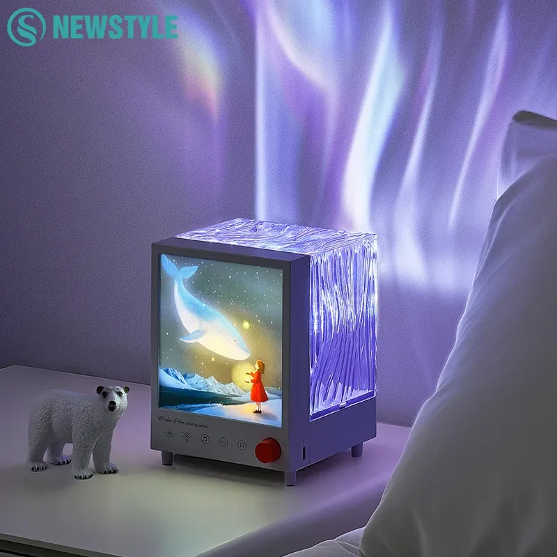 Aurora Box Projektor Nachtlicht Bluetooth Umgebungslicht mit weißem Rauschen stufenlose Dimmung neben der Lampe für Schlafzimmerdekoration