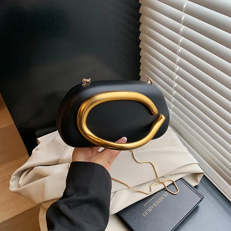 Neue Clutch Tasche Metall Griff Design Abend Tasche Runde Box Kette Tasche Elegante Frau Schulter Taschen PU Umhängetasche