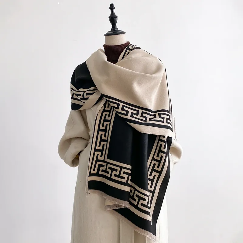 Frauen Geometrie Druck Pashmina Schal Warme Kaschmir Schals Luxus Winter Dicke Decke Bufanda Weibliche Wrap Bandana Echarpe Poncho