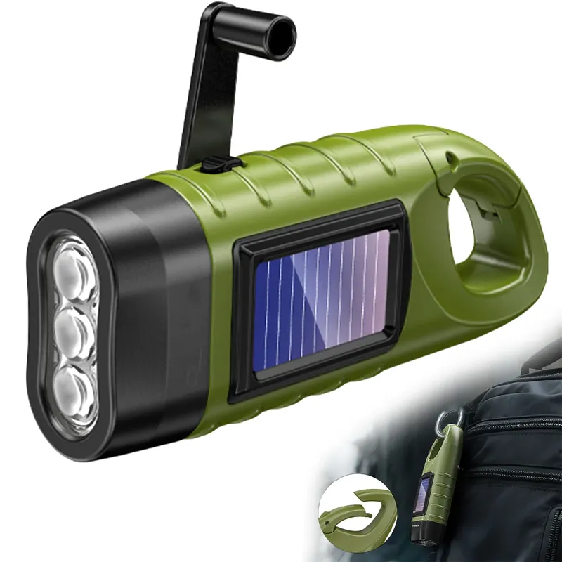 Neue upgrade 3LED Tragbare Outdoor Handkurbel Solar Taschenlampe Für Angeln Wandern Mit Klapp Schnalle Notfall Lampe