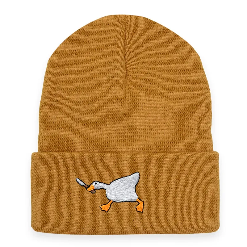 Große Gans bestickte Strickmütze für Winter- und Winterwärme, Herren- und Damen-Hoodies, unkletterte Strickmütze, Outdoor