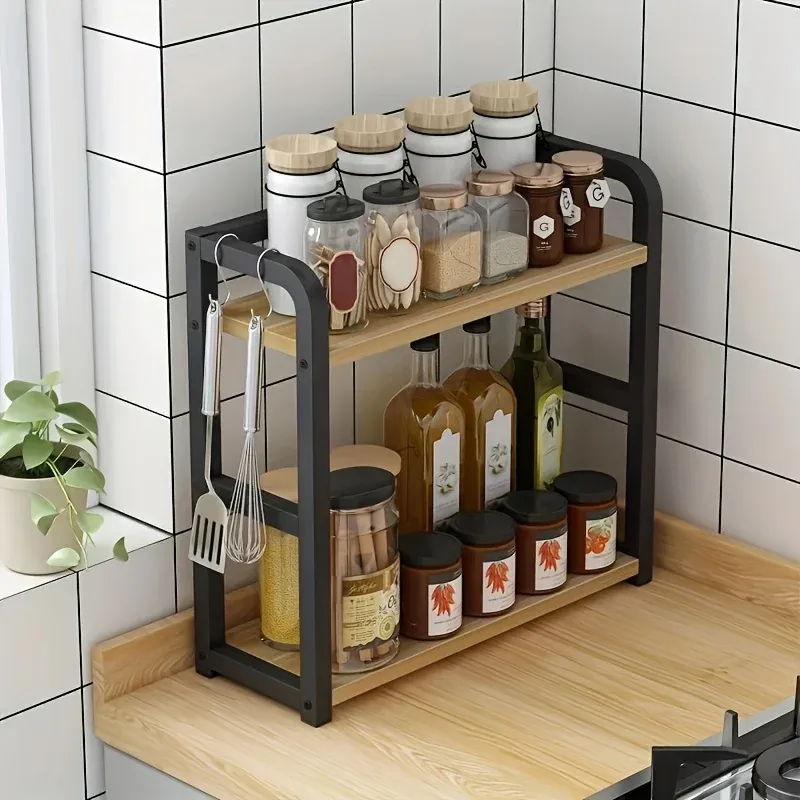 1 Stück 2-stöckiges Metall-Arbeitsplattenregal – platzsparender Organizer für Kaffee, Tassen und Gewürze, rostfreies Küchenregal