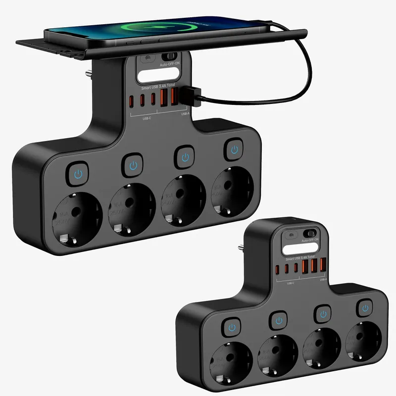 4000 W Eu-Stecker Steckdosenleiste Multifunktionssteckdose Intelligentes Nachtlicht Unabhängiger Schalter Europäische Standardsteckdose mit USB-C-Anschlüssen
