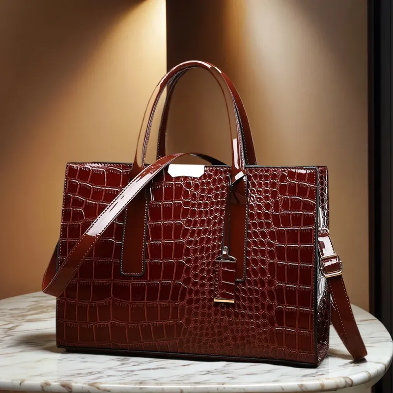 Luxus Vintage frauen Krokodil Muster Handtasche Große Kapazität Tote Tasche Leder Business Schulter Tasche Für Weibliche