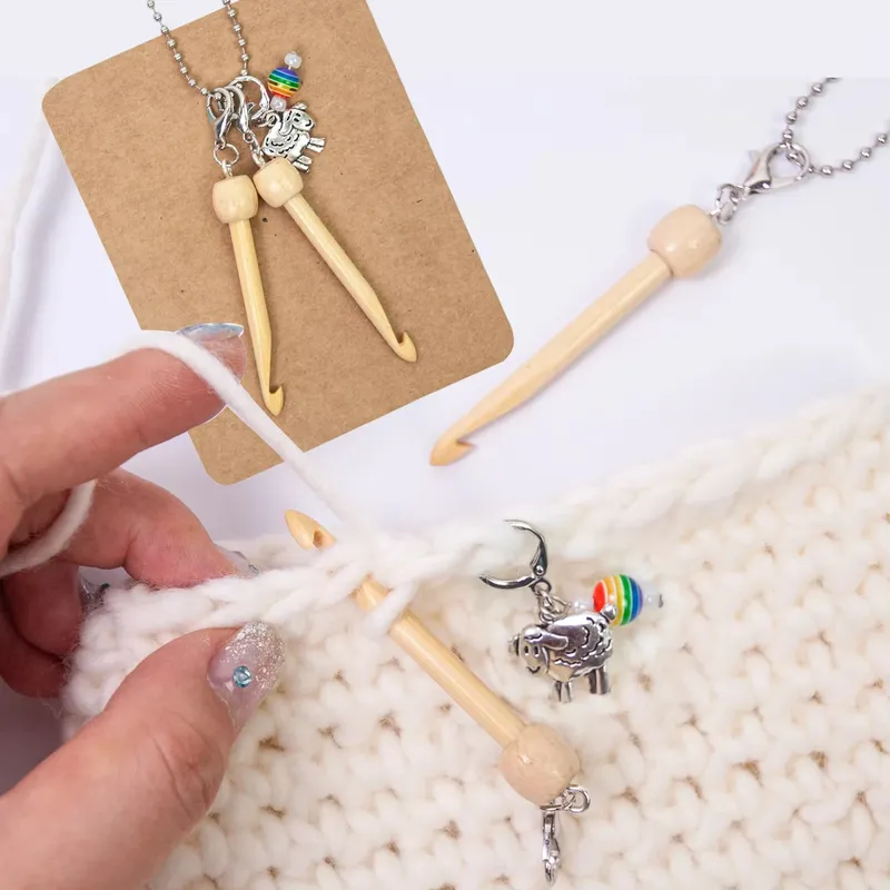 1-teiliges tragbares Mini-Häkel-Halsketten-Set, tragbares Hakenset mit Stichmarkierungen, Häkelnadeln