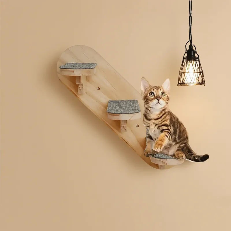 An der Wand montierte schwimmende Katzentreppenstufe aus Holz, Kletterregale, rutschfeste, weiche Polster, ideal für Katzenaktivitäten und Ausruhen