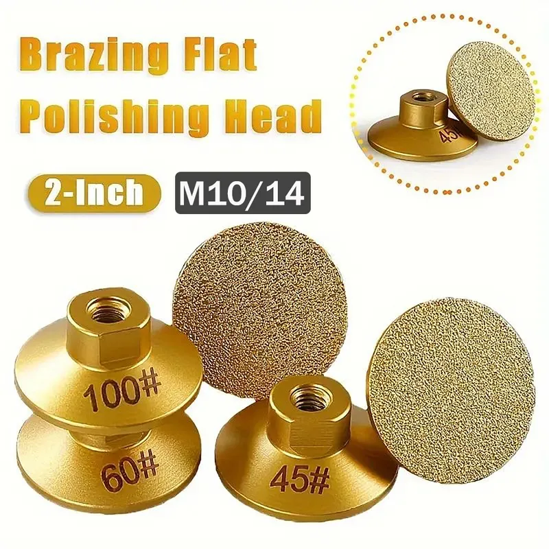 M14/M10 Diamantgelöteter flacher Schleifkopf 2 Zoll 50 mm Schleifpolierpad Marmor Quarz Granit Kopfsteinpflaster Schleifen Scharfes Werkzeug