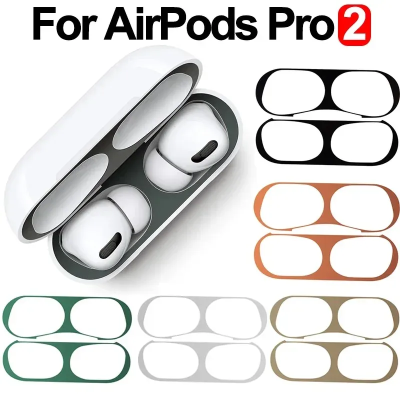 Metall-Staubschutz-Aufkleber-Hülle für Apple AirPods Pro 2, Staubschutz, schützende, kratzfeste Ohrhörer, Film, Kopfhörerbox, Zubehör