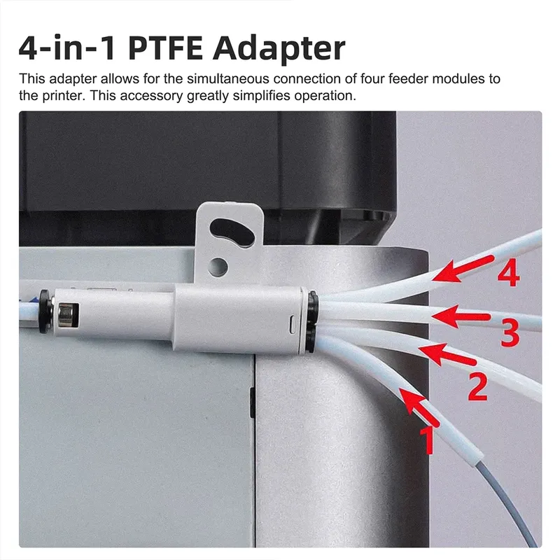 3D-Druckerteil 4-in-1 PTFE-Adaptermaterial Rohrvergrößerungspoort AMS Connect 4 Feeding-Module für Bambulab X1/P1 X1C P1S P1P