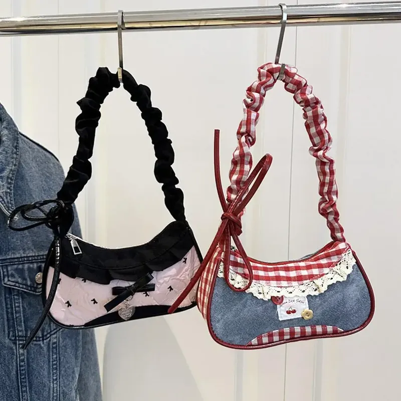 Fashion Grid Mini Handtaschen Verstellbarer Schultergurt Koreanische Hand-Pendeltasche Single-Shoulder-Crossbody-Tasche Unterarmtasche