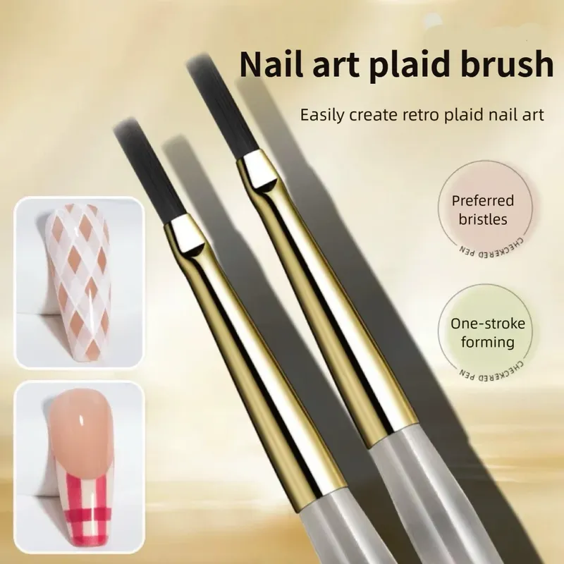 1/2PCS French Plaid Nail Art Pinsel Set – Zeichenstift mit Liniengittermuster für DIY UV-Gel-Verlängerung, Malzubehör