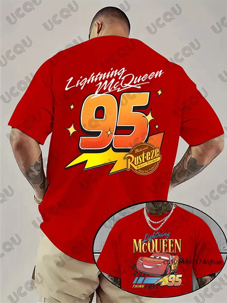 Lightning McQueen Cars 95-Grafikdruck-T-Shirt für Herren, Sommer, kurzärmelig, Baumwolle, T-Shirts, lässig, Sport, übergroße Paare, Tops