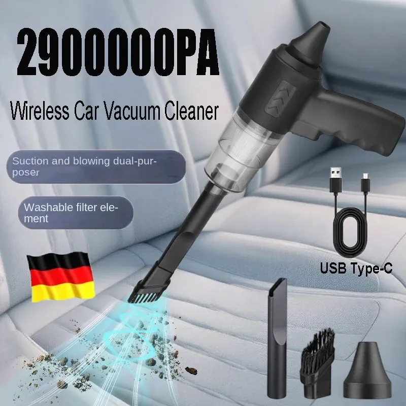 2900000PA Auto Kabelloser Staubsauger 120W Leistungsstarker Tragbarer Handstaubsauger für Zuhause & Auto Leichter Kabelloser Wiederaufladbarer Staubsauger