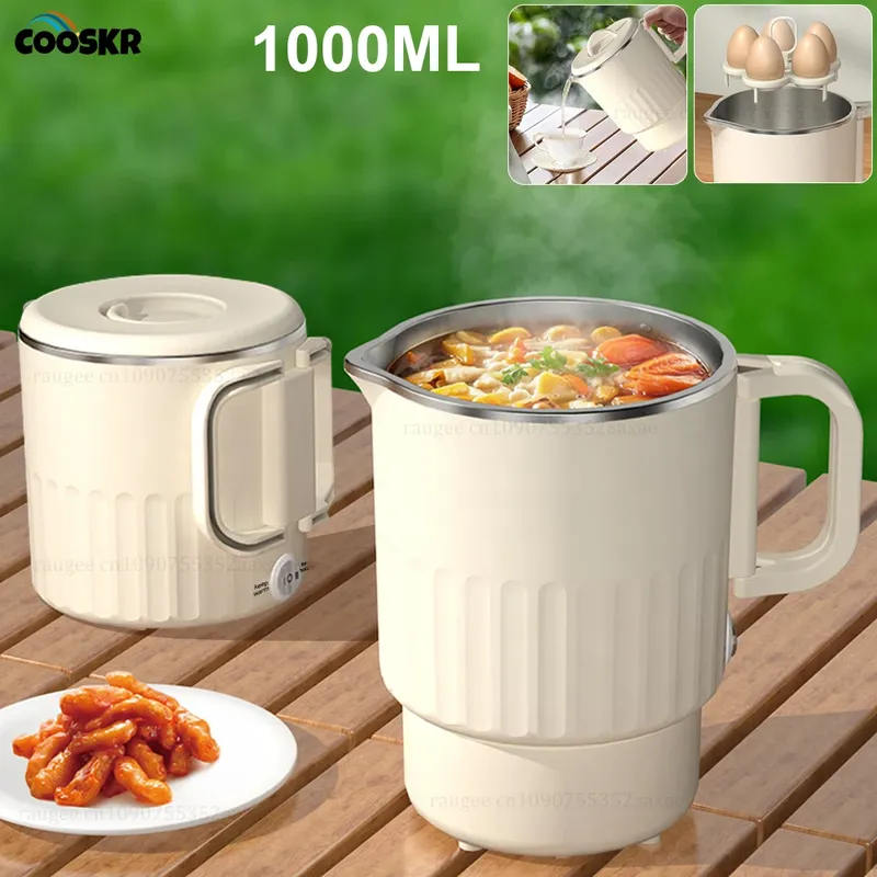 Elektrischer Wasserkocher, tragbarer Mini-Wasserkocher mit Dampfgarer, 1000 ml, großes Fassungsvermögen, Edelstahl, für Zuhause, Küche, Büro, Reisen