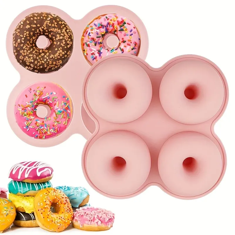 ​ 1 STÜCK Silikon-Donutform, 4 Hohlräume, antihaftbeschichtet, wiederverwendbar, für Luftfritteuse und Ofen, Backen, Donutform, Zubehör, Kuchenwerkzeuge