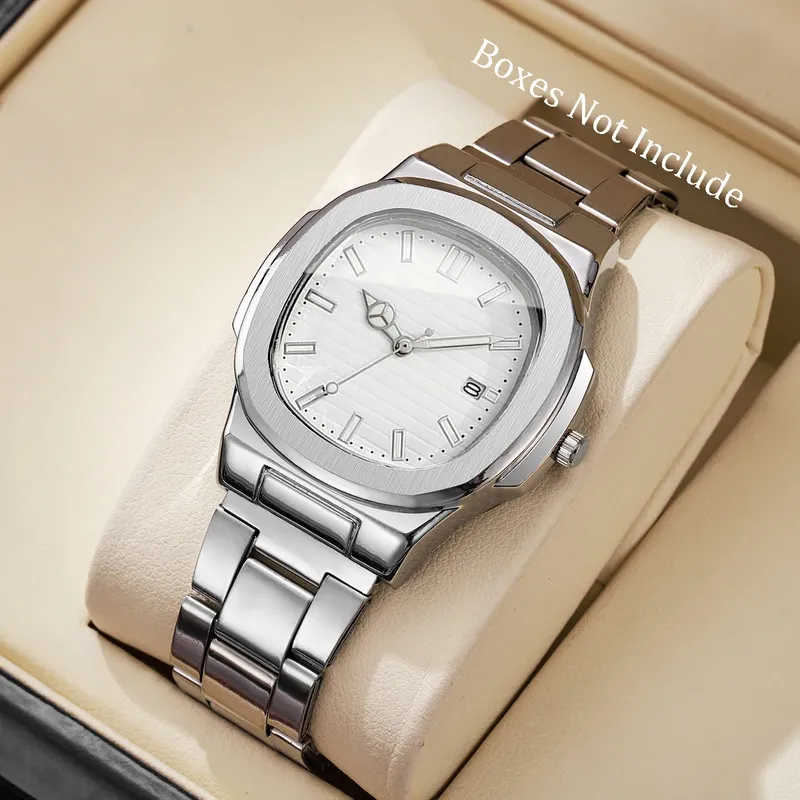 Männer Mode Armbanduhren Business Quadratischen Zifferblatt Edelstahl Armband Quarzuhr mit Kalender Für Herren Uhr (Ohne Box)
