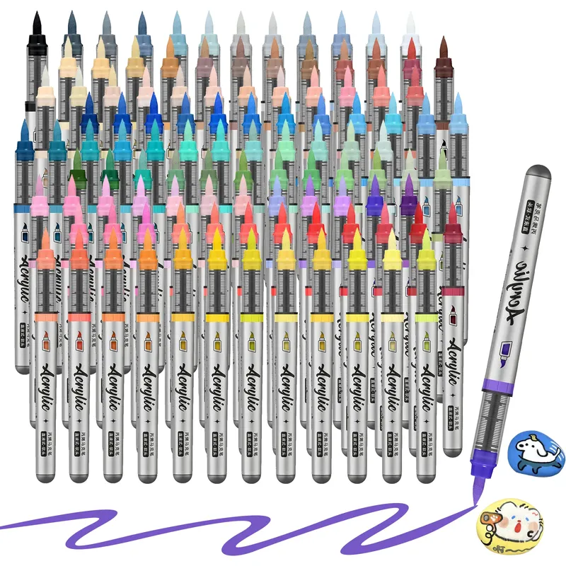 Acryl-Farbmarker, 12 Stück Acryl-Farbstifte-Set mit Pinselspitze und 9 professionellen Farbserien für Heimwerker- und Künstlerbedarf